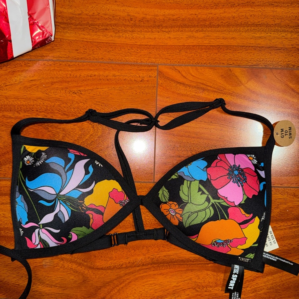 PINK Victoria's Secret Floral Bikini Top - Black and Multicolor